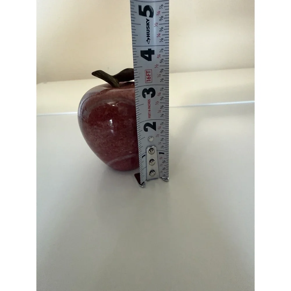 Apple Paperweight Red stone brass stem, Vintage, Desk Decor